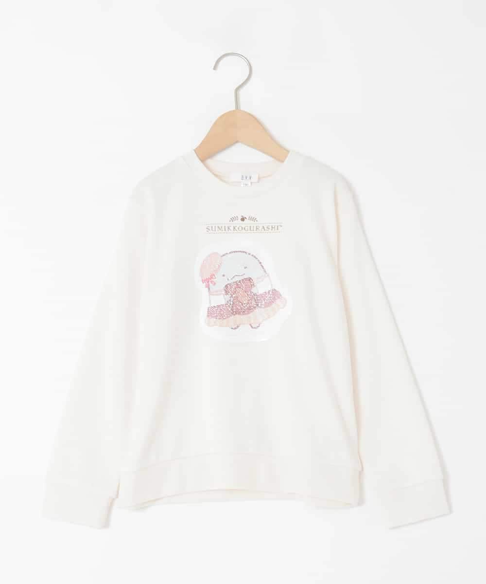 KJKAD80034 a.v.v KIDS(アー・ヴェ・ヴェ) [100-140]【a.v.v限定デザイン/アートが変わるスパンコール/しろくまとねこ/とかげとぺんぎん】すみっコぐらしスパンコールトレーナー アイボリー