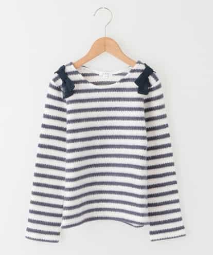 KJKAE40034 a.v.v KIDS [140-150]肩リボン起毛ボーダーカットソー