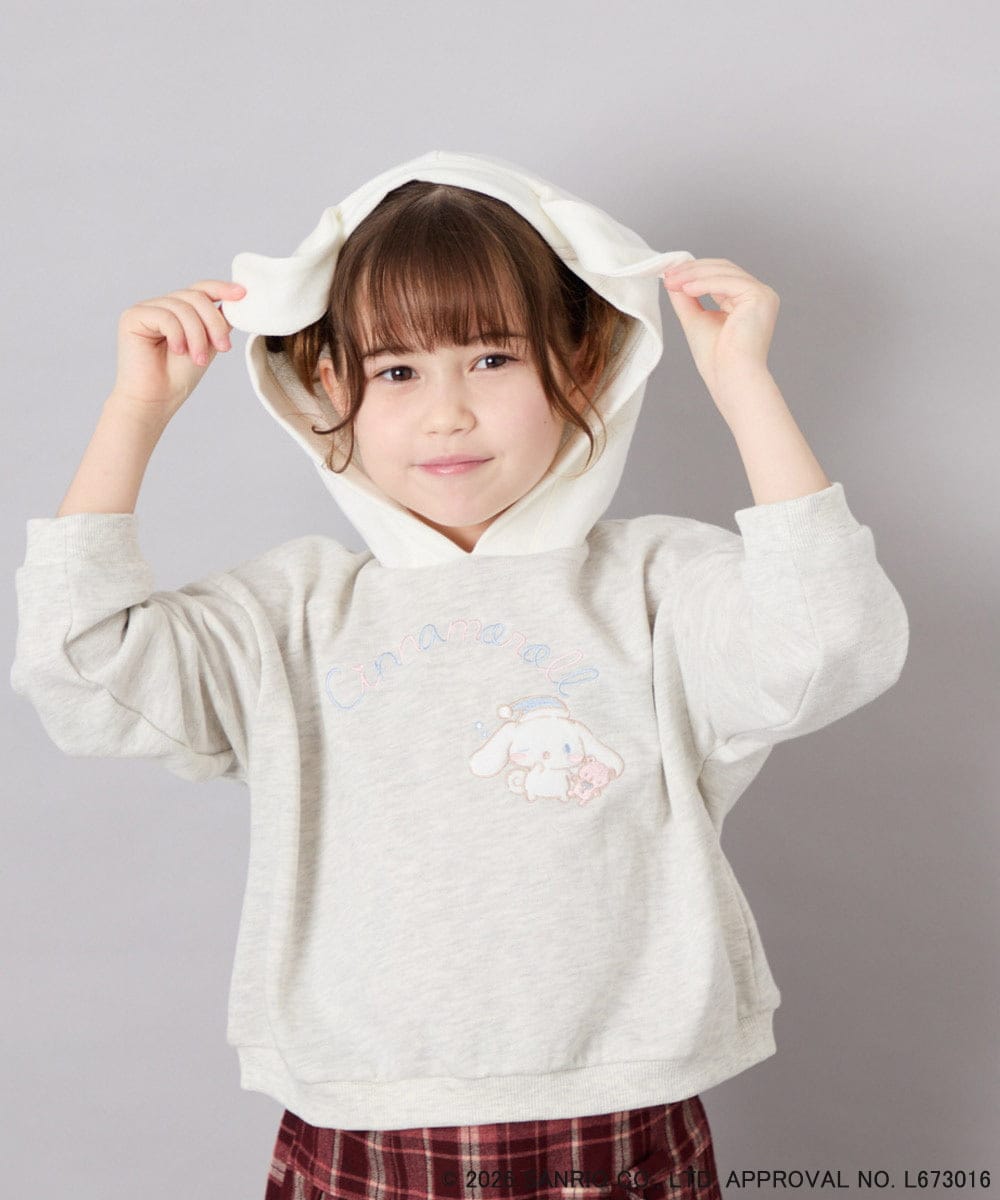 KJKAG15054 a.v.v KIDS(アー・ヴェ・ヴェ) [110-140][コラボ]シナモンロール耳付きパーカー ライトグレー