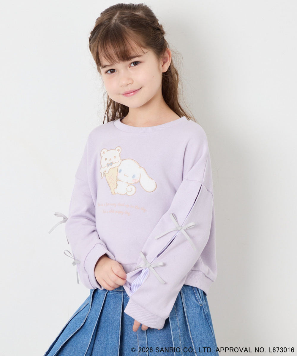 KJKAG16049 a.v.v KIDS(アー・ヴェ・ヴェ) [110-140][コラボ]シナモン袖ストライププルオーバー ラベンダー