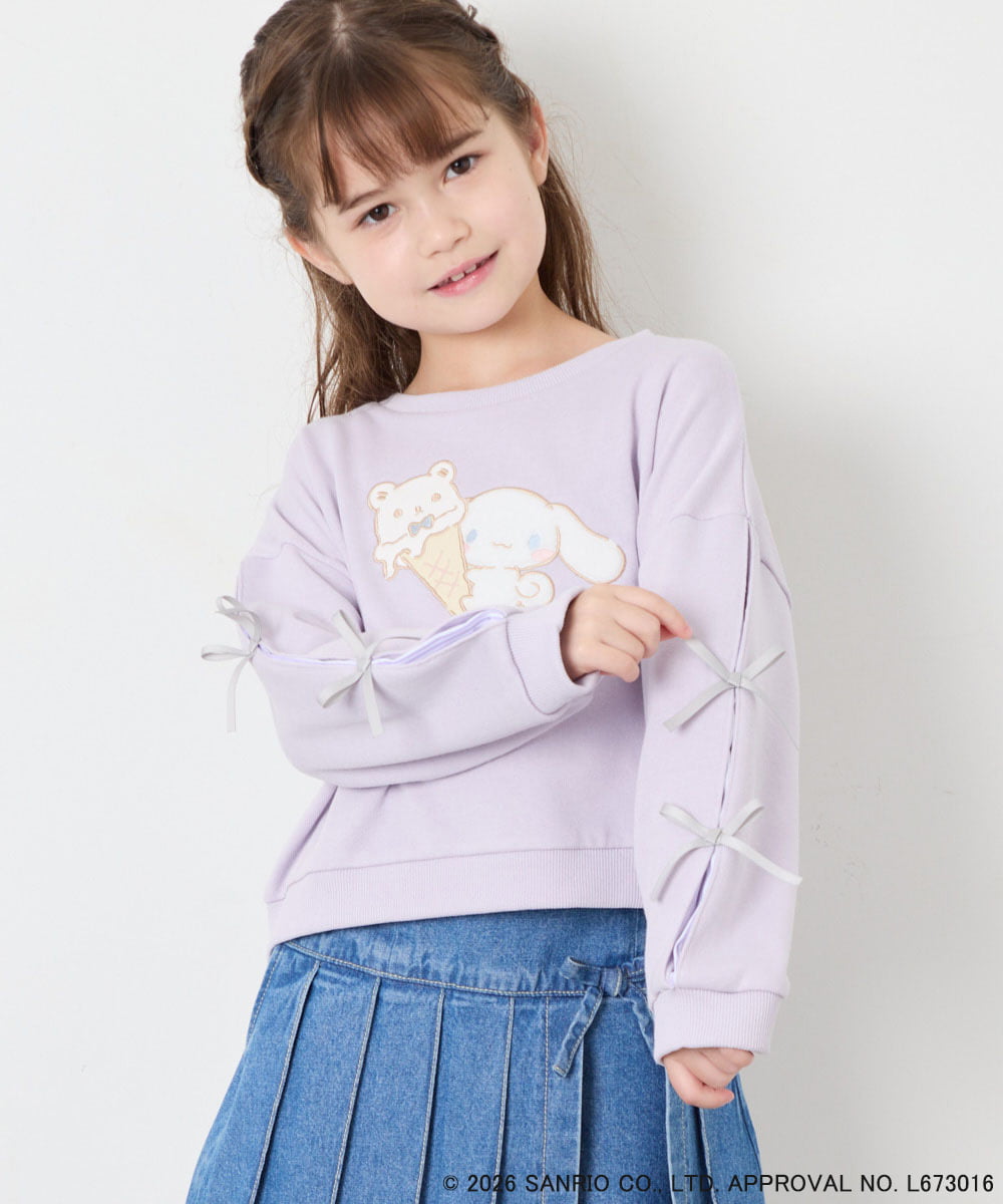 KJKAG16049 a.v.v KIDS(アー・ヴェ・ヴェ) [110-140][コラボ]シナモン袖ストライププルオーバー ラベンダー