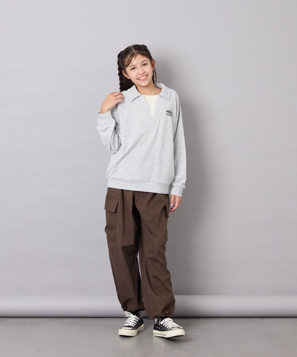 KJKAG19039 a.v.v KIDS(アー・ヴェ・ヴェ) [140-150]【男女兼用】シャツレイヤー風ヘンリーネックPO ライトグレー