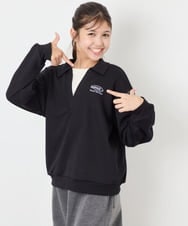 KJKAG19039 a.v.v KIDS(アー・ヴェ・ヴェ) [140-150]【男女兼用】シャツレイヤー風ヘンリーネックPO ブラック