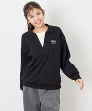 KJKAG19039 a.v.v KIDS(アー・ヴェ・ヴェ) [140-150]【男女兼用】シャツレイヤー風ヘンリーネックPO ブラック
