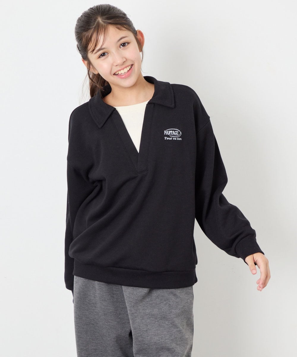KJKAG19039 a.v.v KIDS(アー・ヴェ・ヴェ) [140-150]【男女兼用】シャツレイヤー風ヘンリーネックPO ブラック
