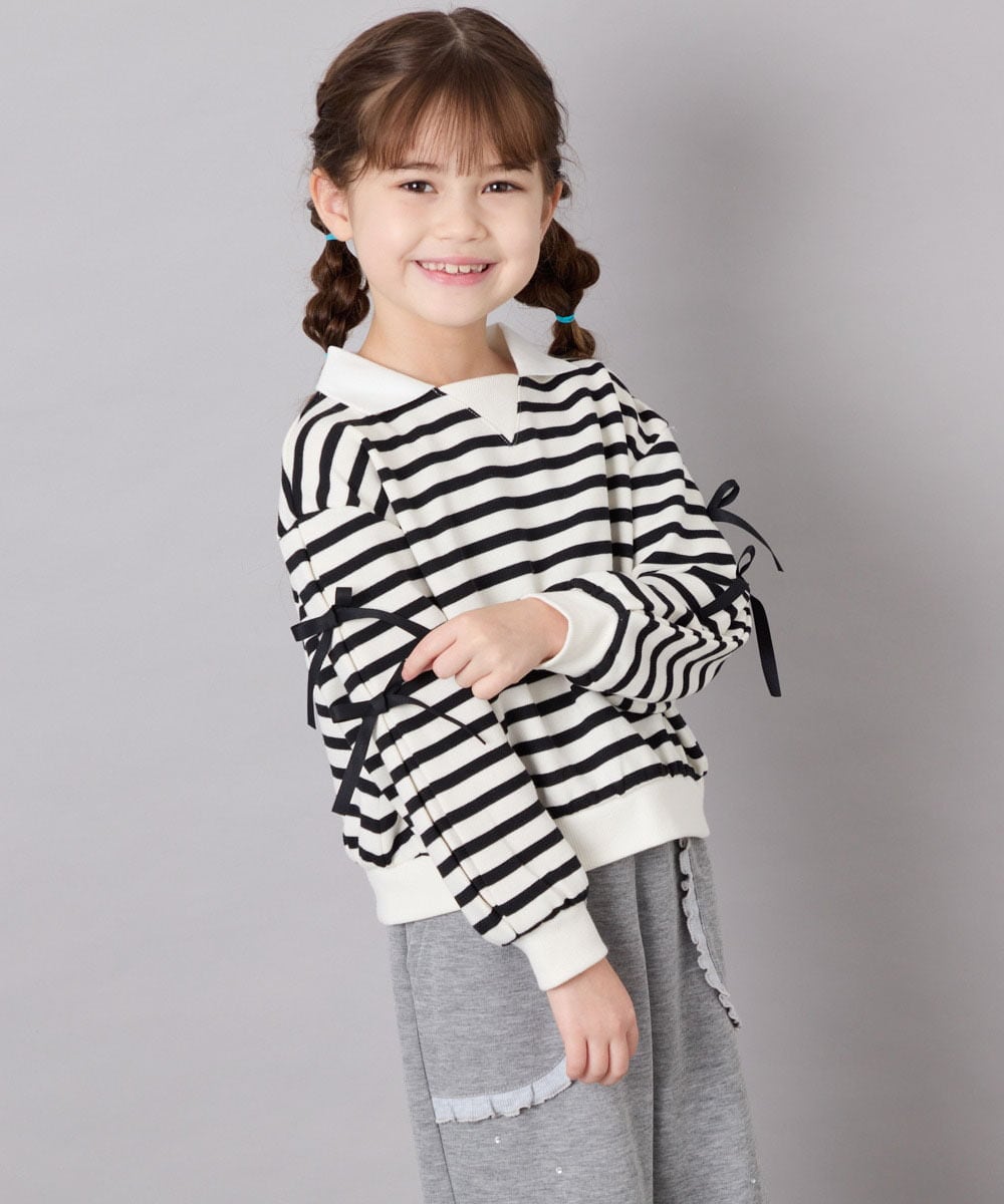 KJKAG21029 a.v.v KIDS(アー・ヴェ・ヴェ) [120-160]【WEB限定】襟付きリボントレーナー アイボリー
