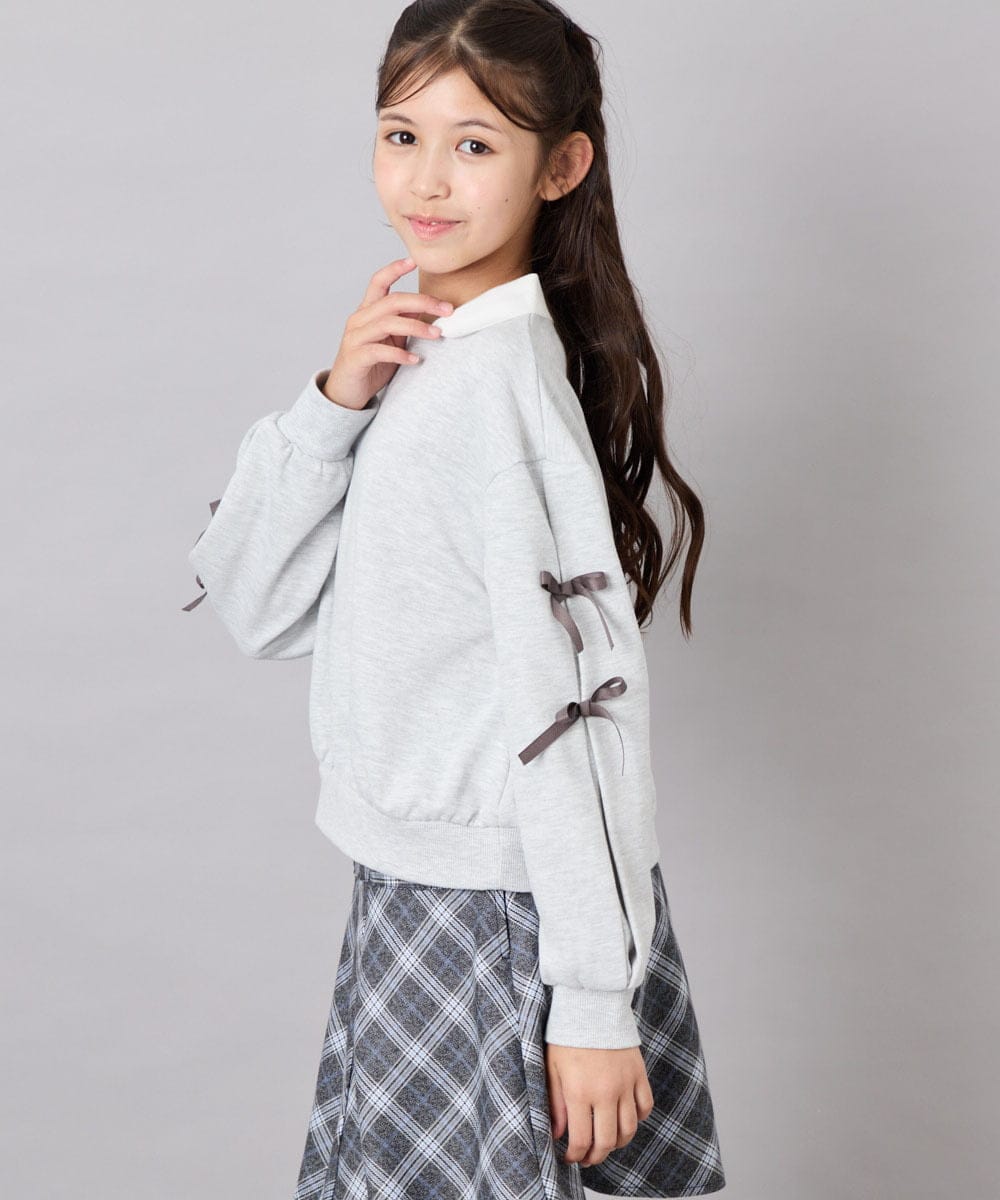 KJKAG21029 a.v.v KIDS(アー・ヴェ・ヴェ) [120-160]【WEB限定】襟付きリボントレーナー ライトグレー