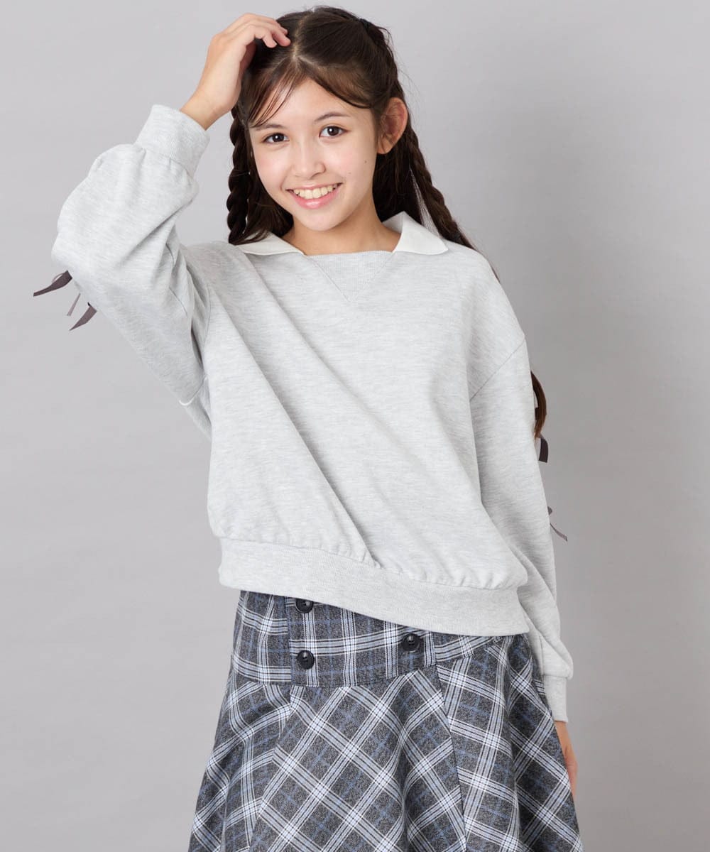 KJKAG21029 a.v.v KIDS(アー・ヴェ・ヴェ) [120-160]【WEB限定】襟付きリボントレーナー ライトグレー