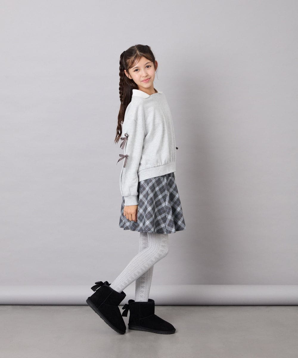 KJKAG21029 a.v.v KIDS(アー・ヴェ・ヴェ) [120-160]【WEB限定】襟付きリボントレーナー ライトグレー