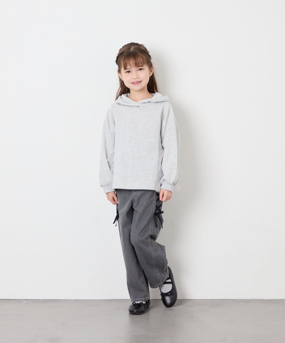 KJKAG23039 a.v.v KIDS(アー・ヴェ・ヴェ) [120-160]チュールフリルトレーナー ライトグレー