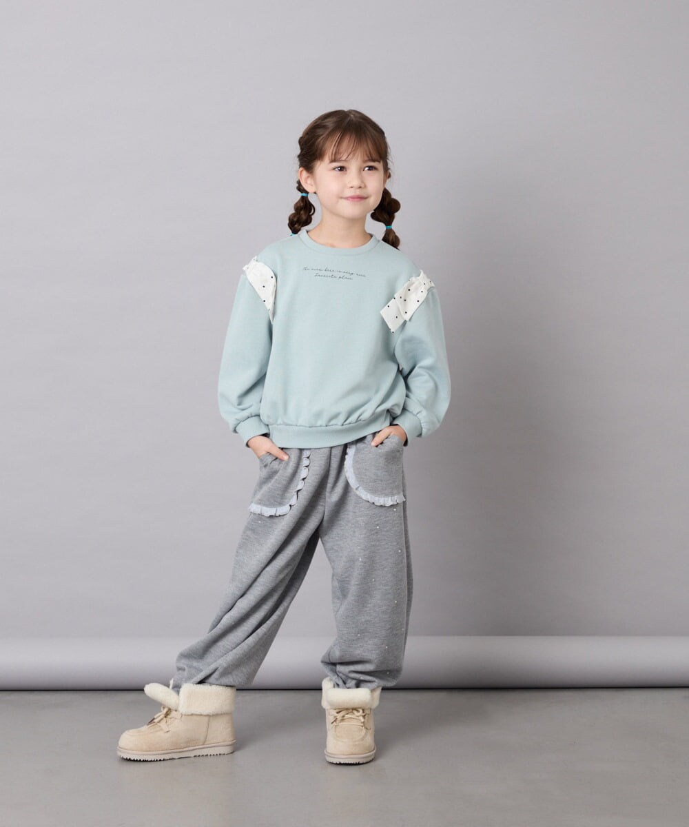 KJKAG46029 a.v.v KIDS(アー・ヴェ・ヴェ) [120-160]肩リボントレーナー グリーン