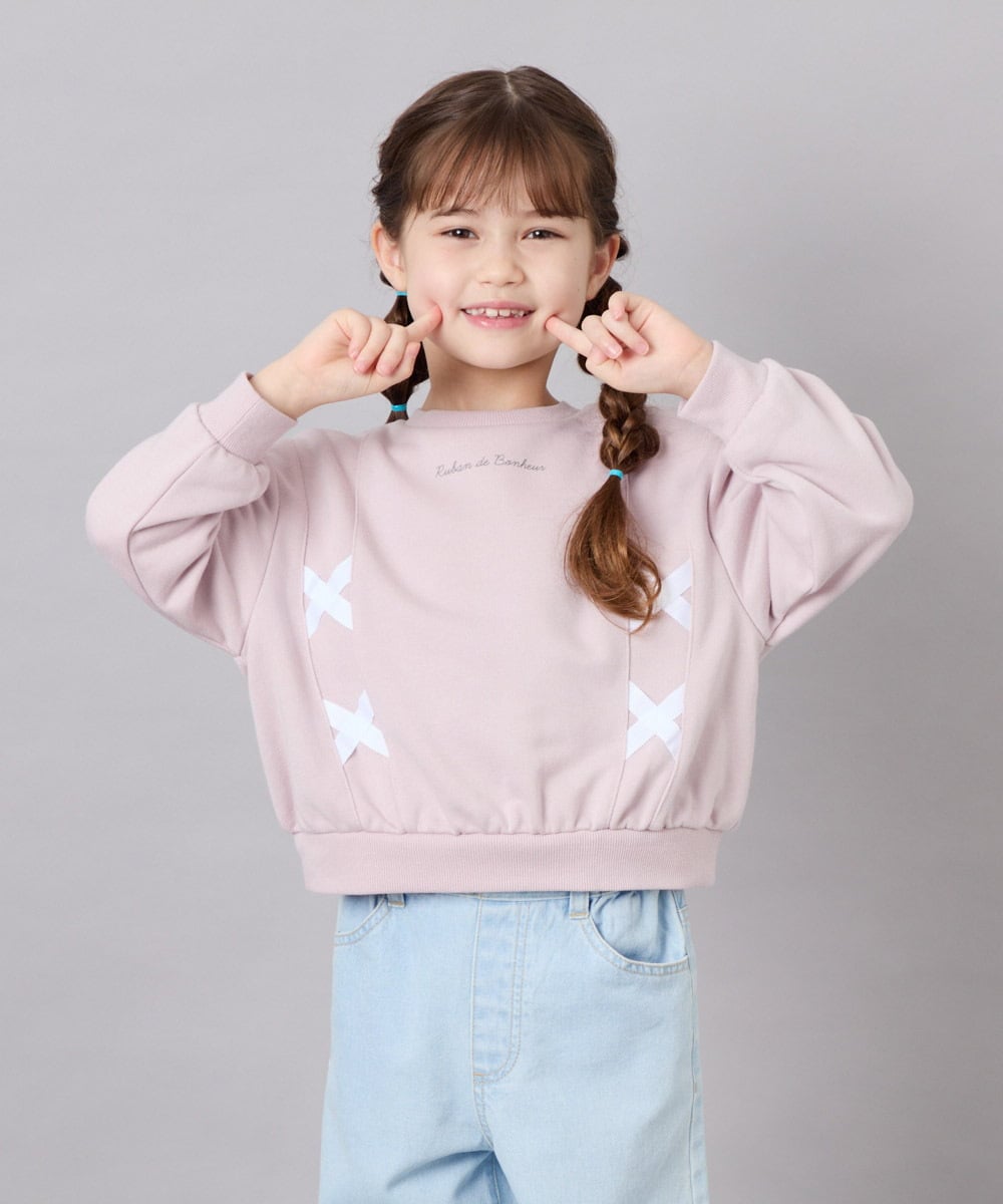 KJKAG47026 a.v.v KIDS(アー・ヴェ・ヴェ) [120-160]レースアップリボントレーナー ライトピンク