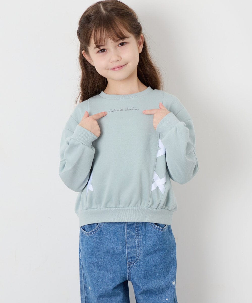 KJKAG47026 a.v.v KIDS(アー・ヴェ・ヴェ) [120-160]レースアップリボントレーナー ライトグリーン