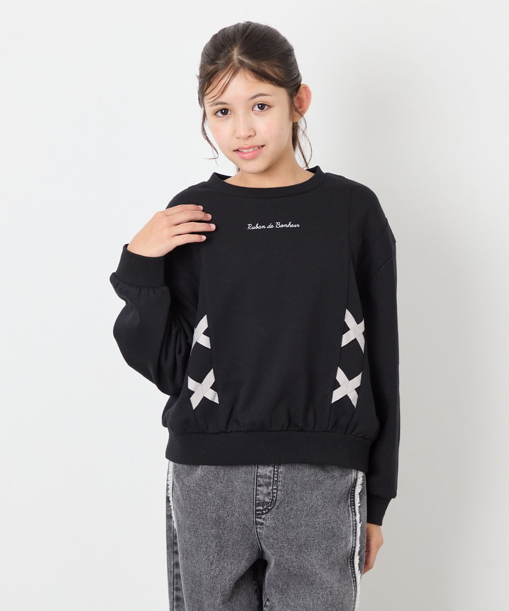 KJKAG47026 a.v.v KIDS(アー・ヴェ・ヴェ) [120-160]レースアップリボントレーナー ブラック