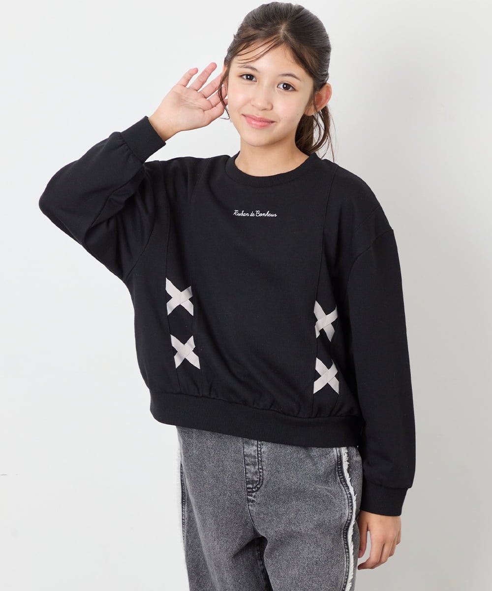 KJKAG47026 a.v.v KIDS(アー・ヴェ・ヴェ) [120-160]レースアップリボントレーナー ブラック