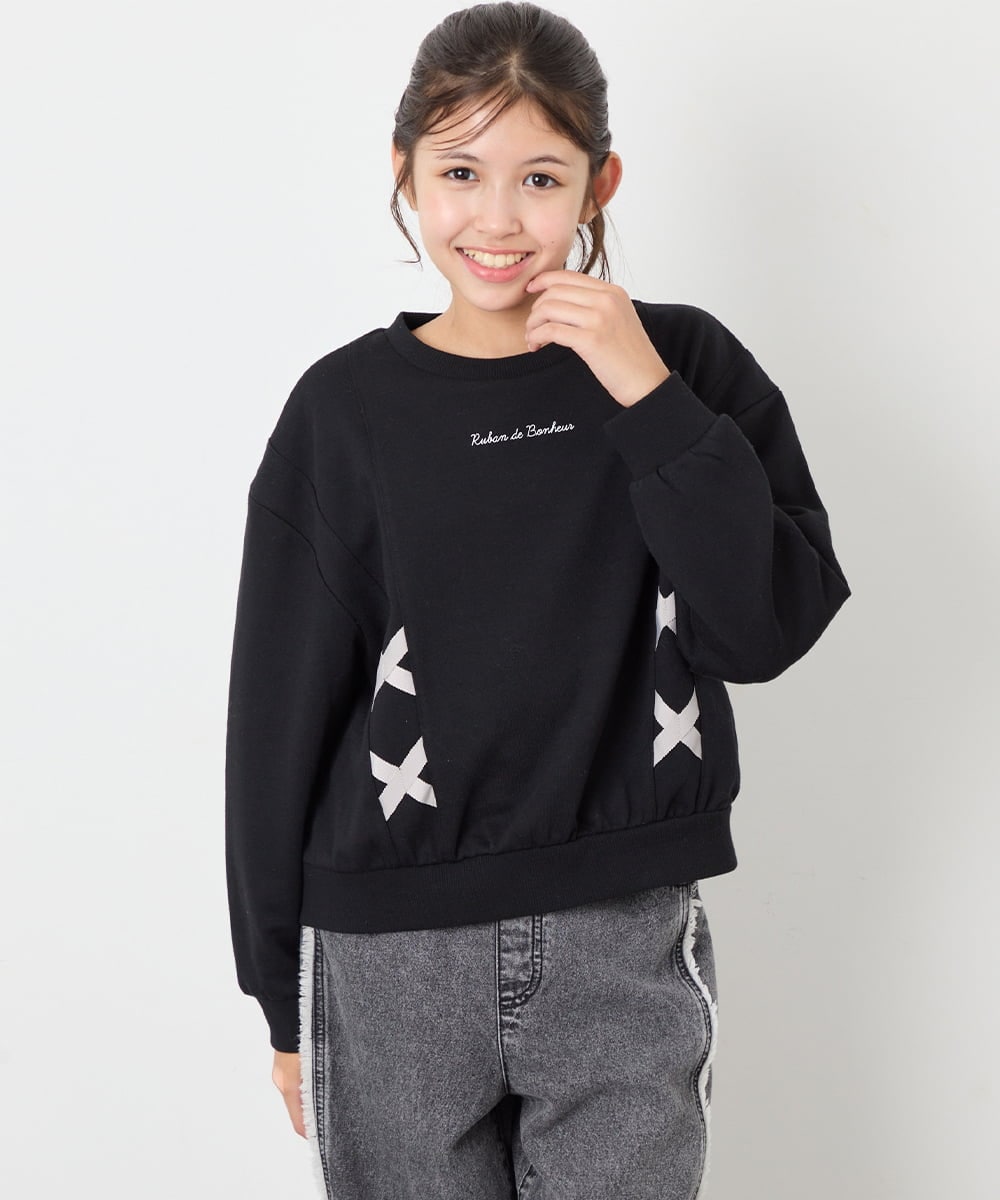 KJKAG47026 a.v.v KIDS(アー・ヴェ・ヴェ) [120-160]レースアップリボントレーナー ブラック