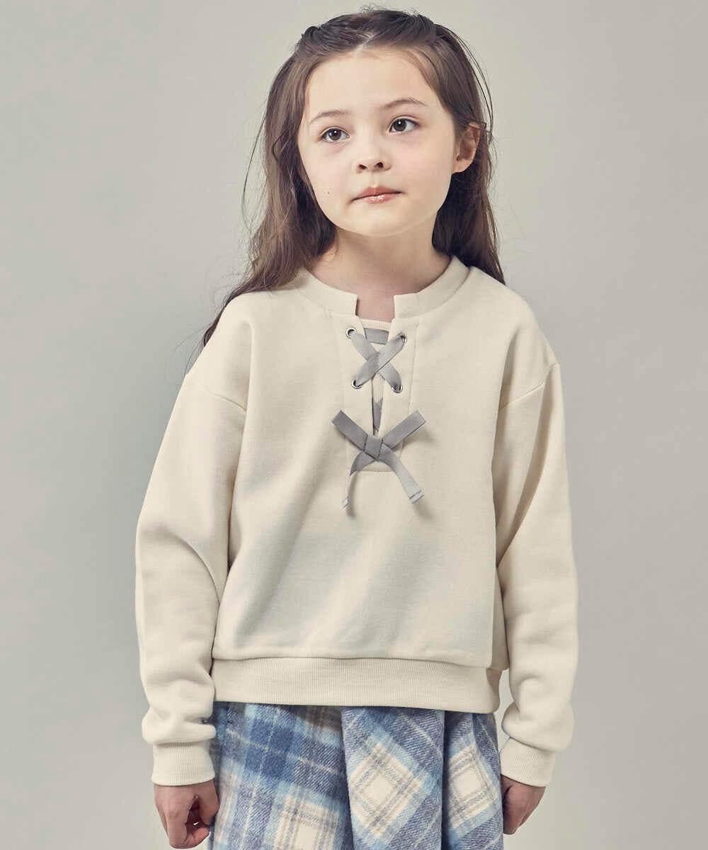 KJKAS01019 a.v.v KIDS(アー・ヴェ・ヴェ) [100-130]フロントレースアップトレーナー アイボリー