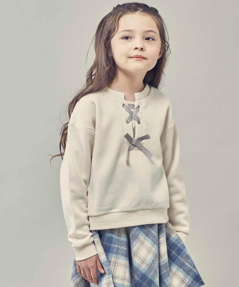 KJKAS01019 a.v.v KIDS(アー・ヴェ・ヴェ) [100-130]フロントレースアップトレーナー アイボリー