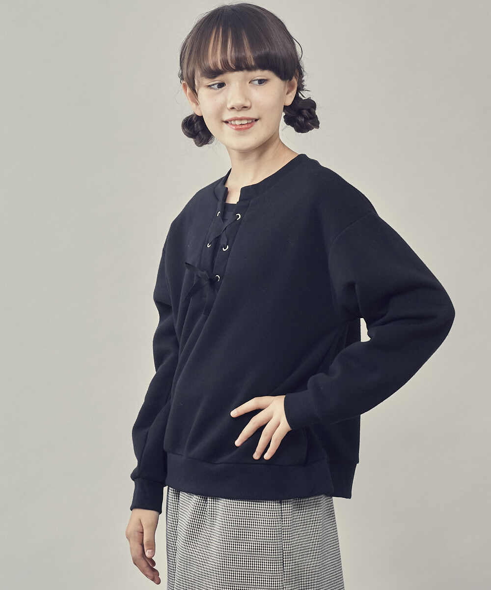 KJKAU01029 a.v.v KIDS(アー・ヴェ・ヴェ) [160]フロントレースアップトレーナー ブラック