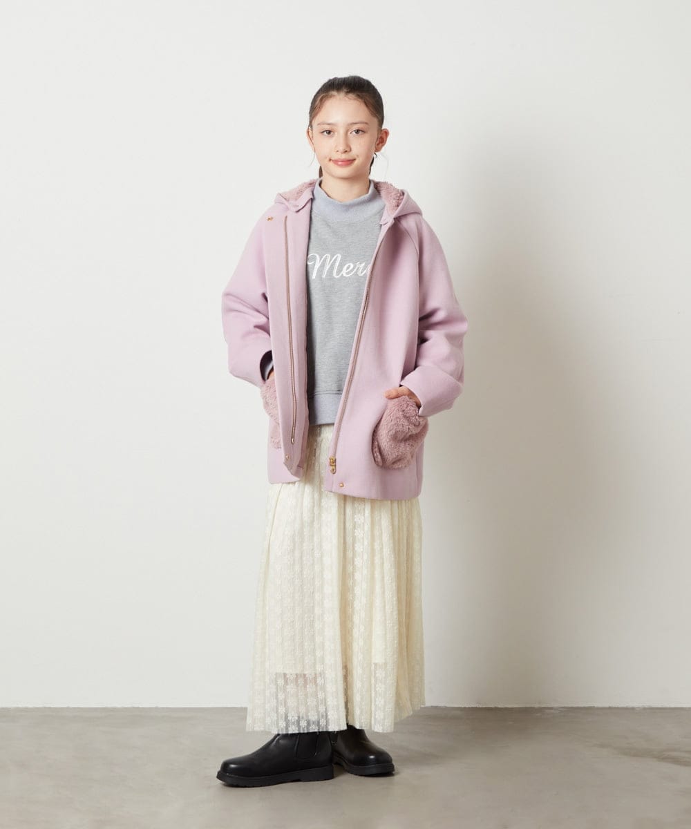 KJKAW75034 a.v.v KIDS(アー・ヴェ・ヴェ) [140-150]ショート丈ビジュートレーナー ライトグレー