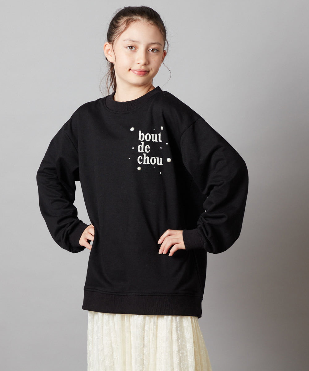 KJKAW76039 a.v.v KIDS(アー・ヴェ・ヴェ) [140-150]オーバーシルエット裏毛プルオーバー ブラック