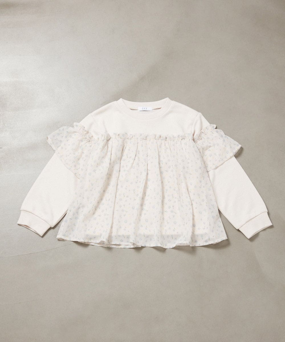 KJKBB04034 a.v.v KIDS(アー・ヴェ・ヴェ) [140-150]異素材フリルスウェット アイボリー