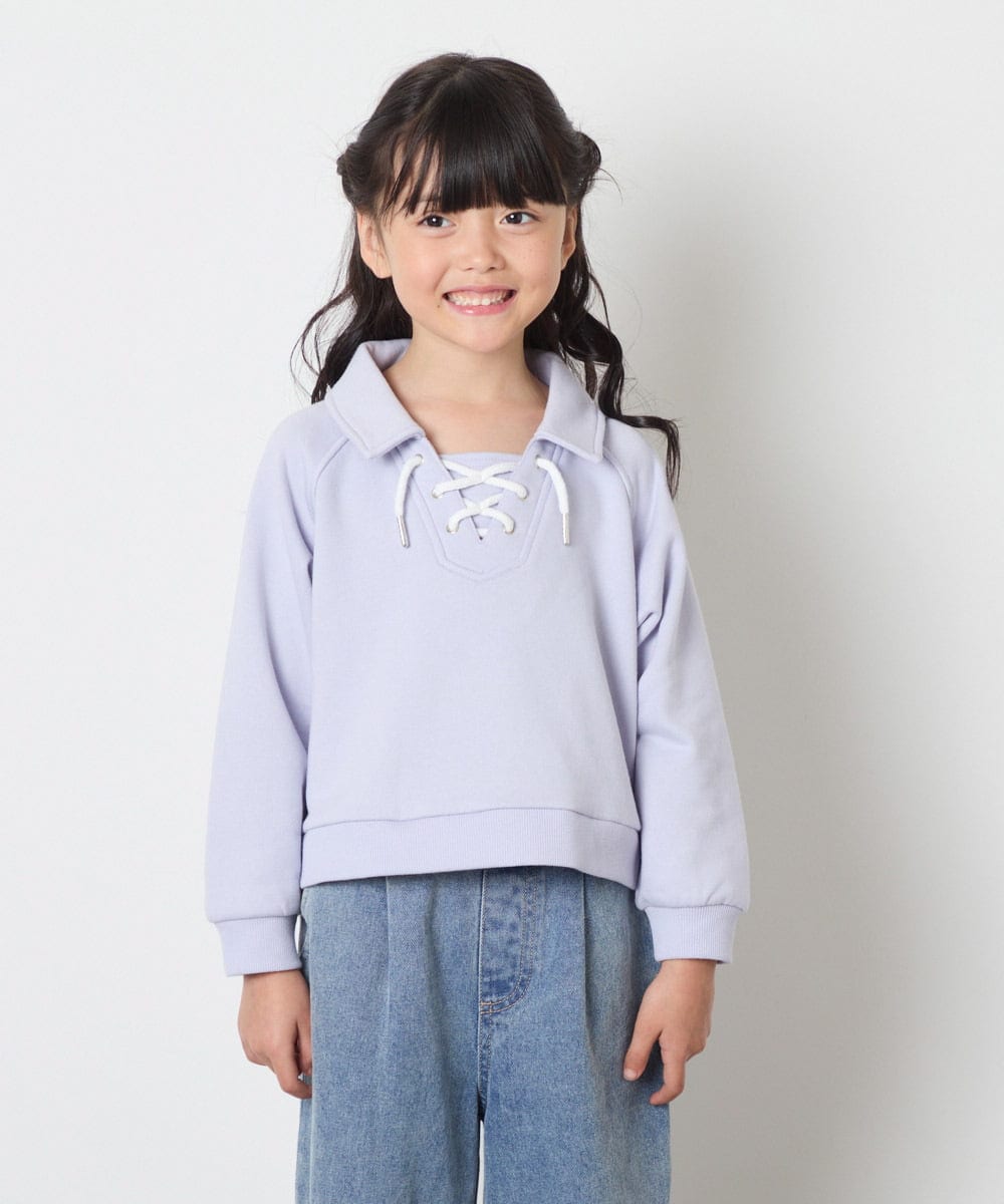 KJKBD01034 a.v.v KIDS(アー・ヴェ・ヴェ) [120-160]衿付きレースアップトレーナー ライトブルー