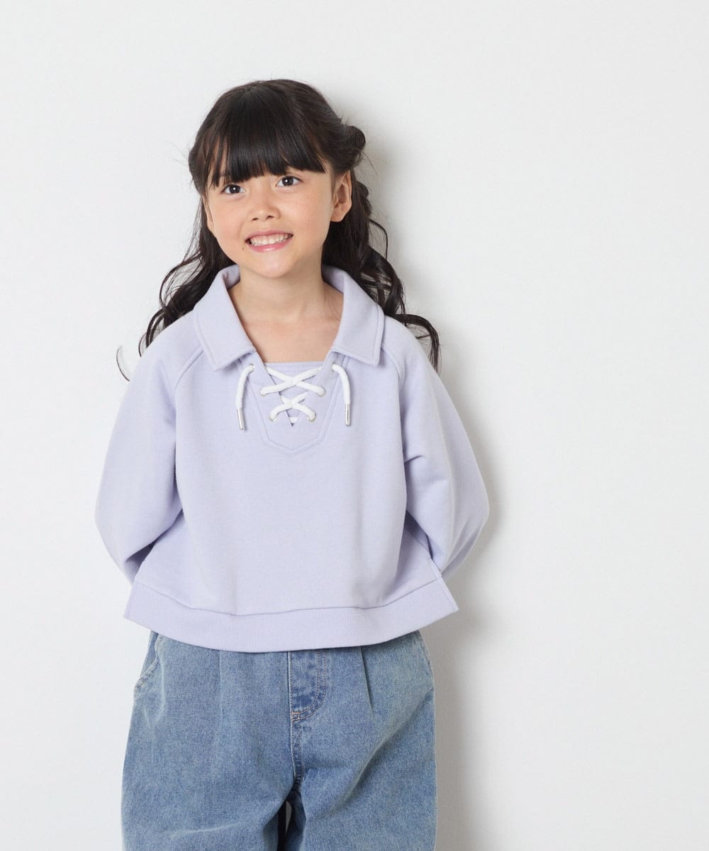 KJKBD01034 a.v.v KIDS(アー・ヴェ・ヴェ) [120-160]衿付きレースアップトレーナー ライトブルー