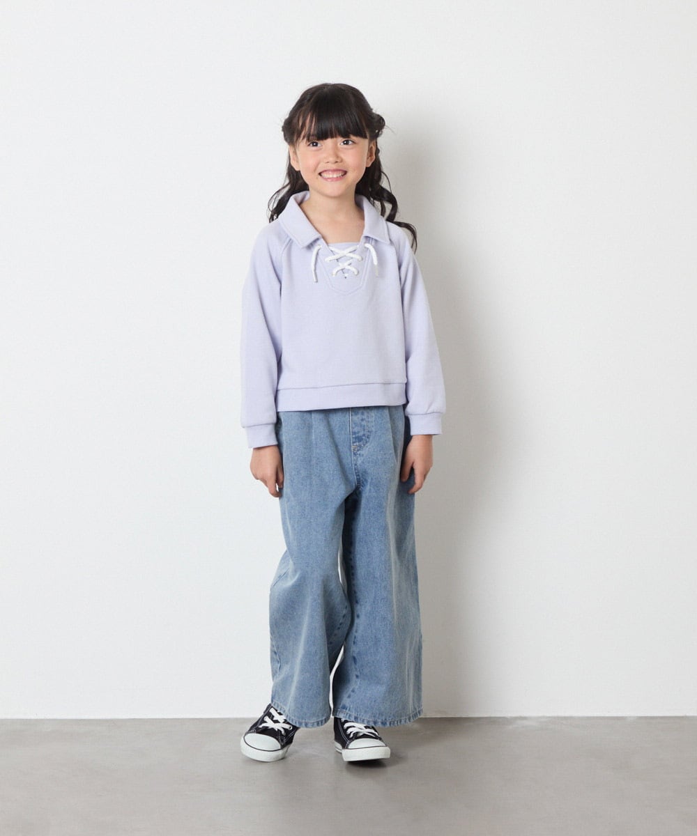 KJKBD01034 a.v.v KIDS(アー・ヴェ・ヴェ) [120-160]衿付きレースアップトレーナー ライトブルー