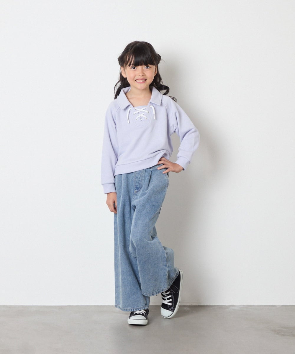 KJKBD01034 a.v.v KIDS(アー・ヴェ・ヴェ) [120-160]衿付きレースアップトレーナー ライトブルー