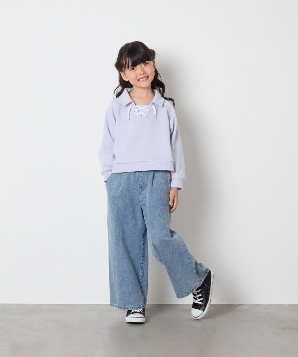 KJKBD01034 a.v.v KIDS(アー・ヴェ・ヴェ) [120-160]衿付きレースアップトレーナー ライトブルー