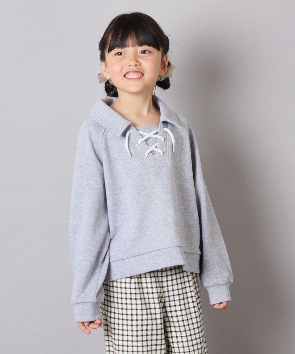 KJKBD01034 a.v.v KIDS(アー・ヴェ・ヴェ) [120-160]衿付きレースアップトレーナー グレー