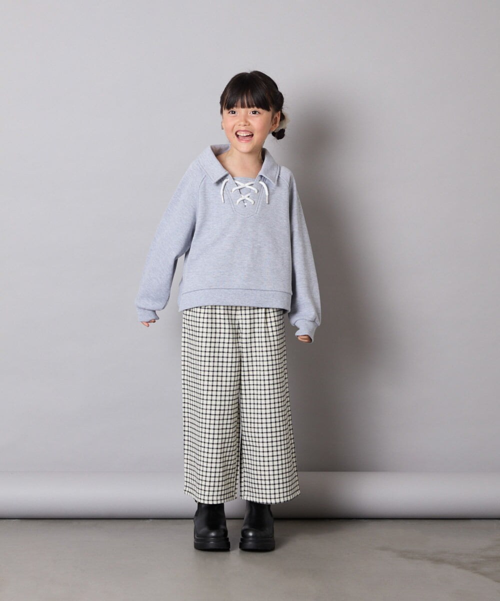KJKBD01034 a.v.v KIDS(アー・ヴェ・ヴェ) [120-160]衿付きレースアップトレーナー グレー