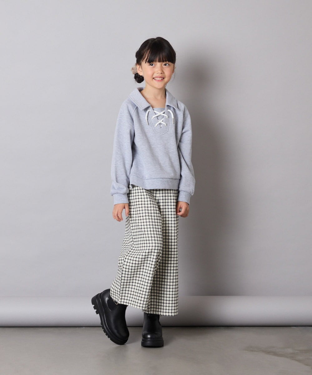 KJKBD01034 a.v.v KIDS(アー・ヴェ・ヴェ) [120-160]衿付きレースアップトレーナー グレー