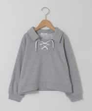 KJKBD01034 a.v.v KIDS(アー・ヴェ・ヴェ) [120-160]衿付きレースアップトレーナー グレー