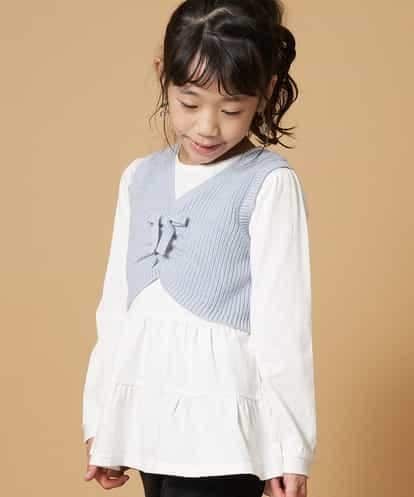KJKDM03039 a.v.v KIDS [100-130]ギャザーリボンベストティアードカットソーセット[WEB限定サイズ]