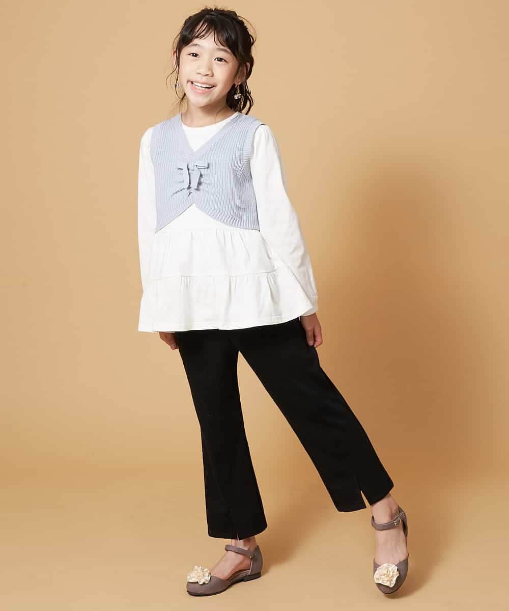 KJKDM03039 a.v.v KIDS(アー・ヴェ・ヴェ) [100-130]ギャザーリボンベストティアードカットソーセット[WEB限定サイズ] ベージュ