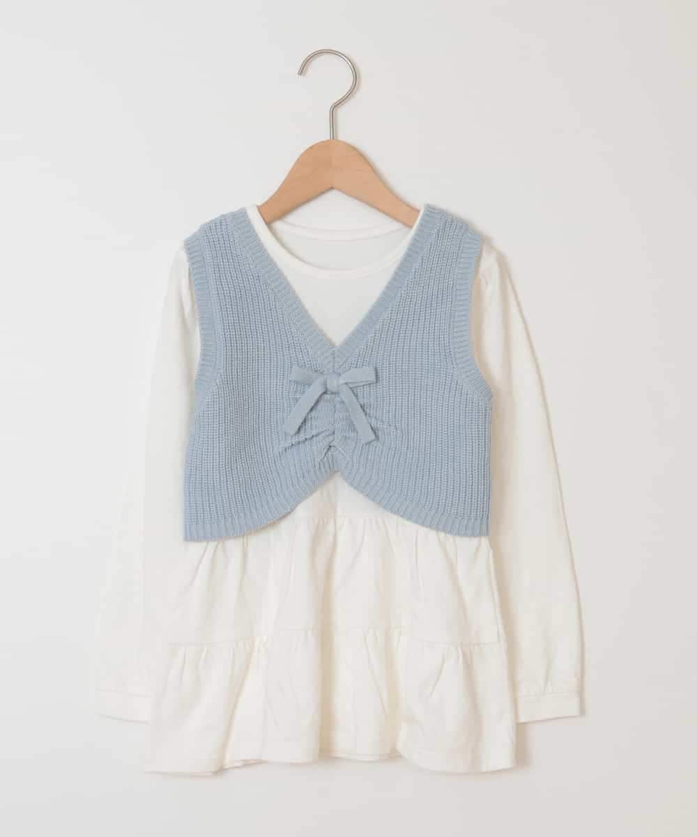 KJKDM03039 a.v.v KIDS(アー・ヴェ・ヴェ) [100-130]ギャザーリボンベストティアードカットソーセット[WEB限定サイズ] ライトブルー