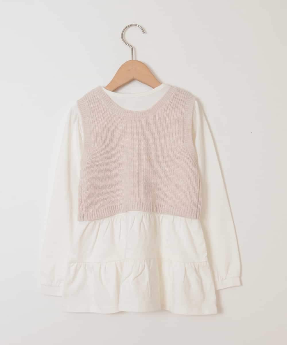 KJKDM03039 a.v.v KIDS(アー・ヴェ・ヴェ) [100-130]ギャザーリボンベストティアードカットソーセット[WEB限定サイズ] ベージュ
