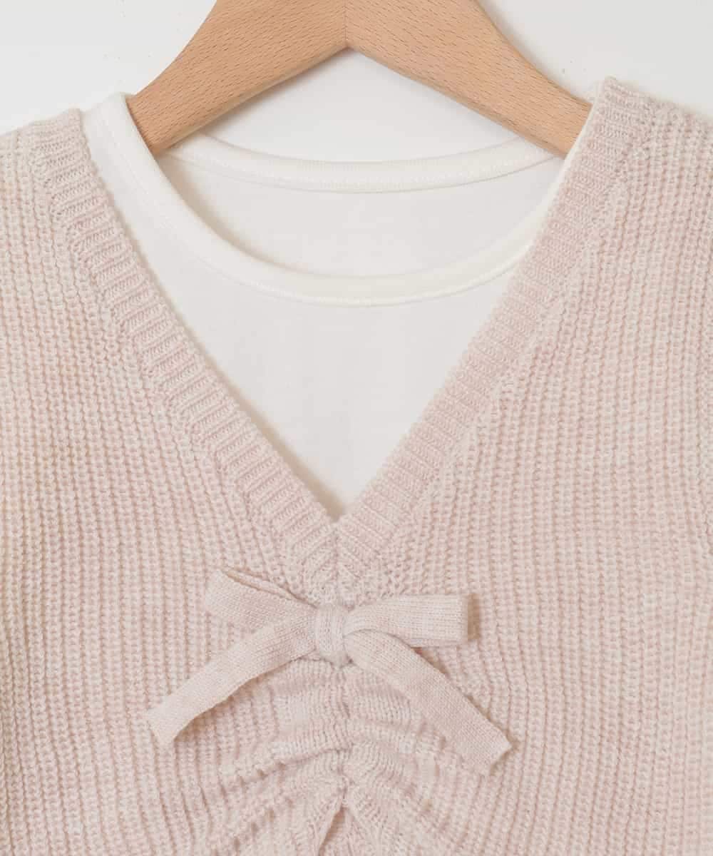 KJKDM03039 a.v.v KIDS(アー・ヴェ・ヴェ) [100-130]ギャザーリボンベストティアードカットソーセット[WEB限定サイズ] ベージュ