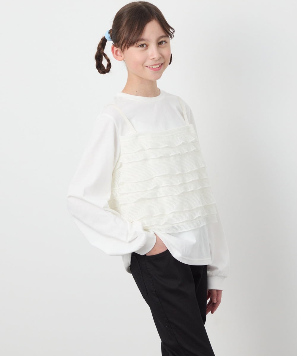 KJKEA31034 a.v.v KIDS(アー・ヴェ・ヴェ) [120-130]フリルキャミドッキングトップス アイボリー