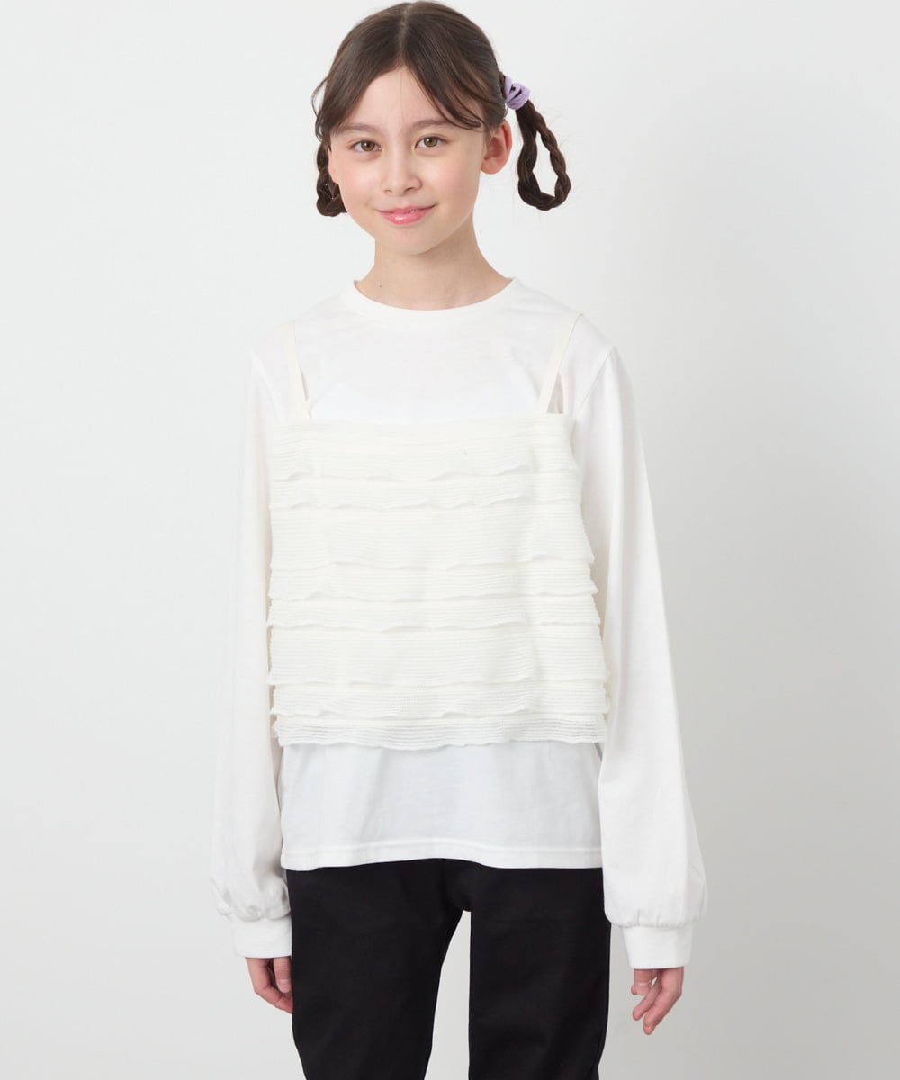 KJKEA31034 a.v.v KIDS(アー・ヴェ・ヴェ) [120-130]フリルキャミドッキングトップス アイボリー