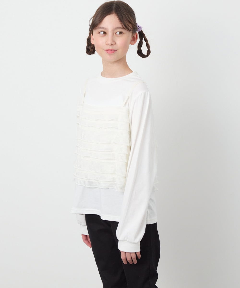 KJKEA31034 a.v.v KIDS(アー・ヴェ・ヴェ) [120-130]フリルキャミドッキングトップス アイボリー