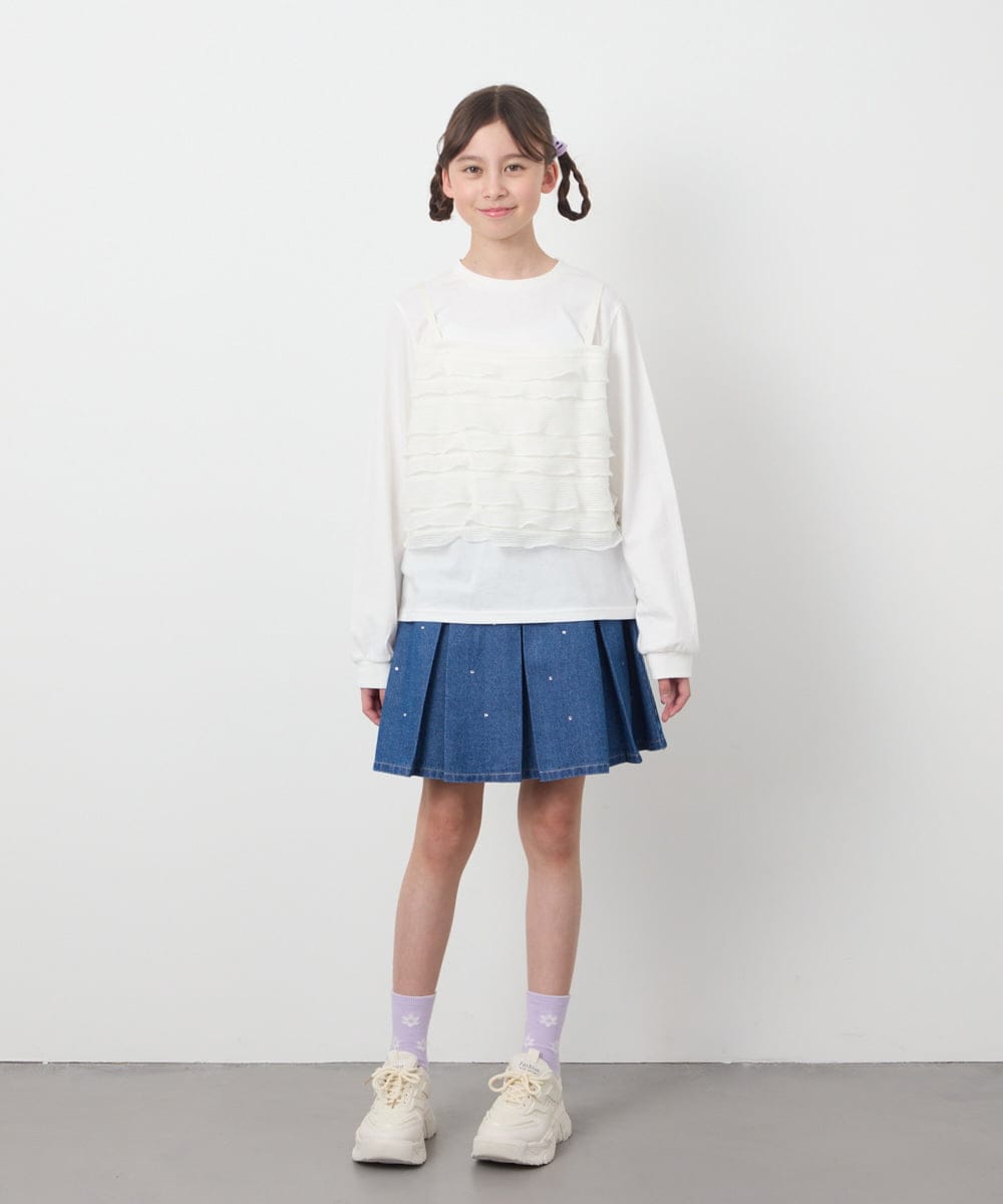 KJKEA31034 a.v.v KIDS(アー・ヴェ・ヴェ) [120-130]フリルキャミドッキングトップス アイボリー