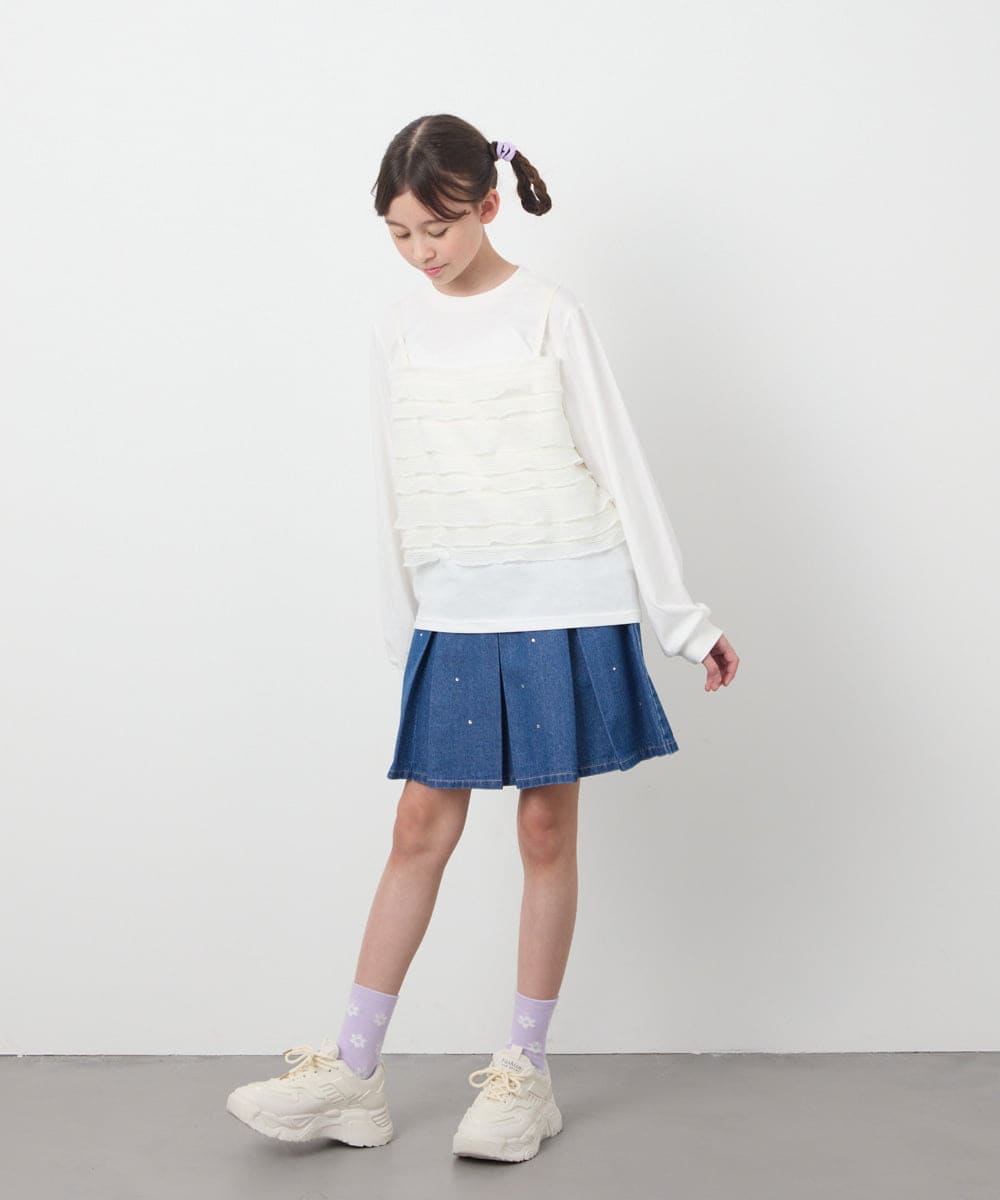 KJKEA31034 a.v.v KIDS(アー・ヴェ・ヴェ) [120-130]フリルキャミドッキングトップス アイボリー