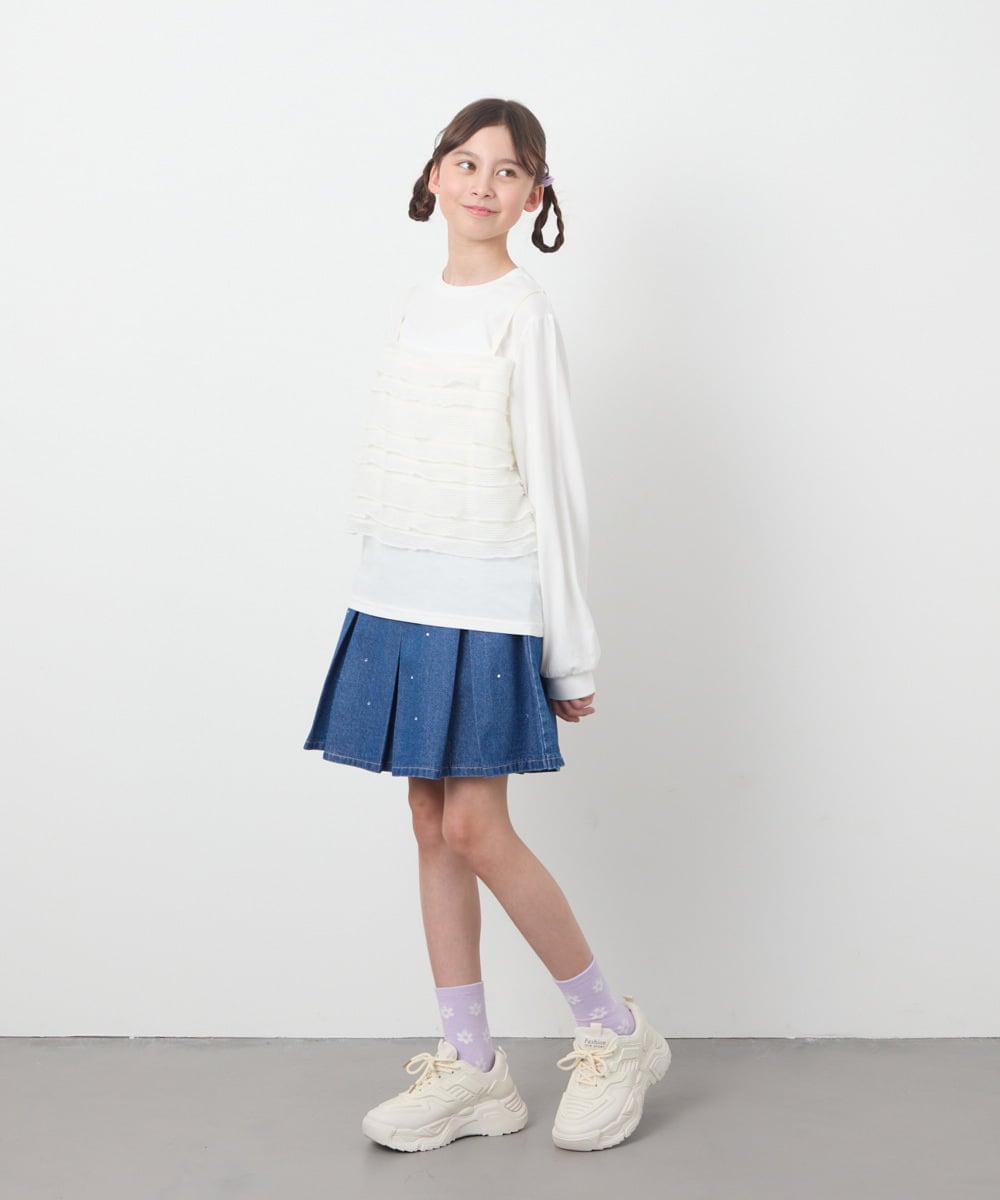 KJKEA31034 a.v.v KIDS(アー・ヴェ・ヴェ) [120-130]フリルキャミドッキングトップス アイボリー