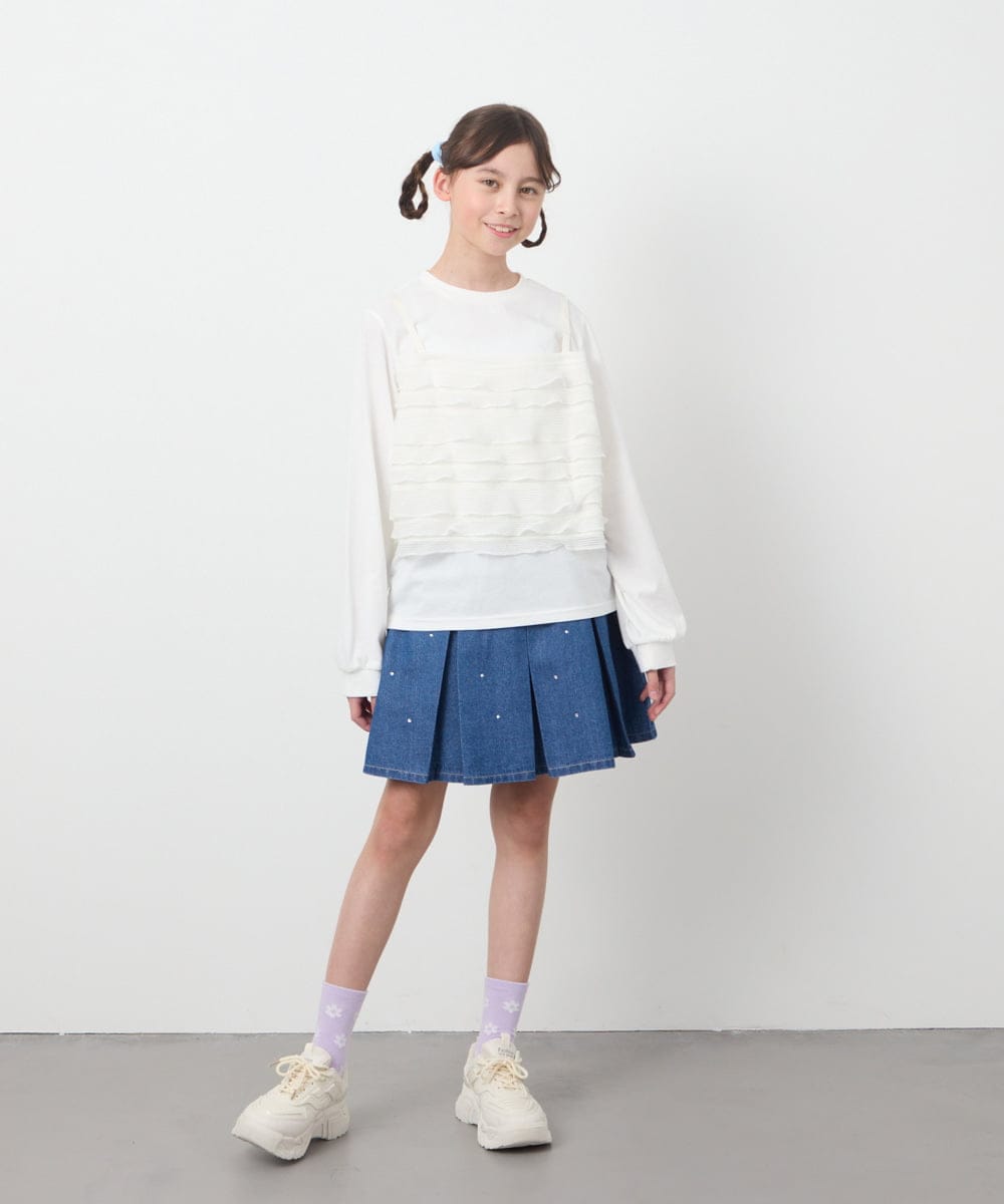 KJKEA31034 a.v.v KIDS(アー・ヴェ・ヴェ) [120-130]フリルキャミドッキングトップス アイボリー