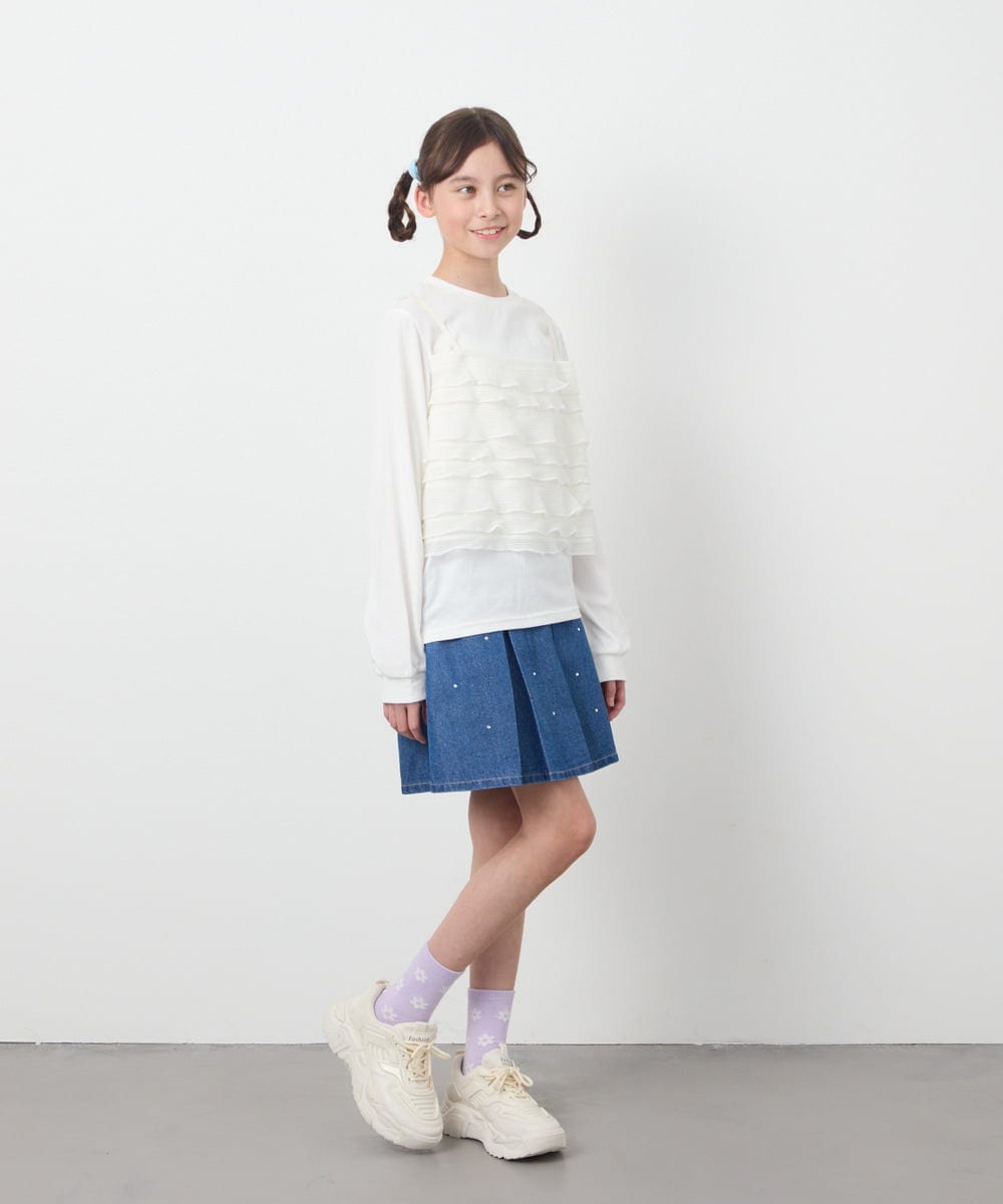 KJKEA31034 a.v.v KIDS(アー・ヴェ・ヴェ) [120-130]フリルキャミドッキングトップス アイボリー