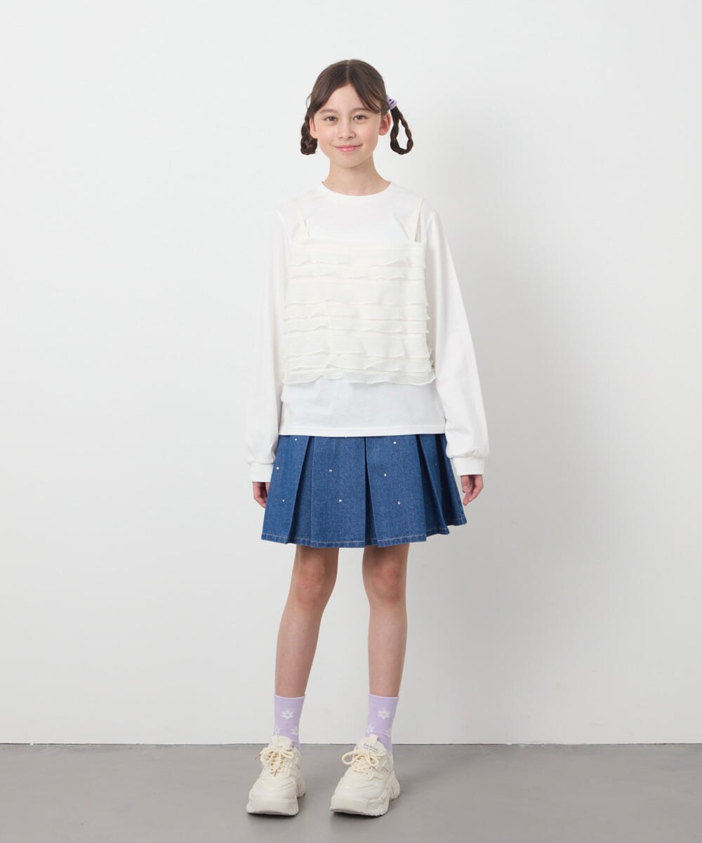 KJKEC31044 a.v.v KIDS(アー・ヴェ・ヴェ) [160]フリルキャミドッキングトップス アイボリー