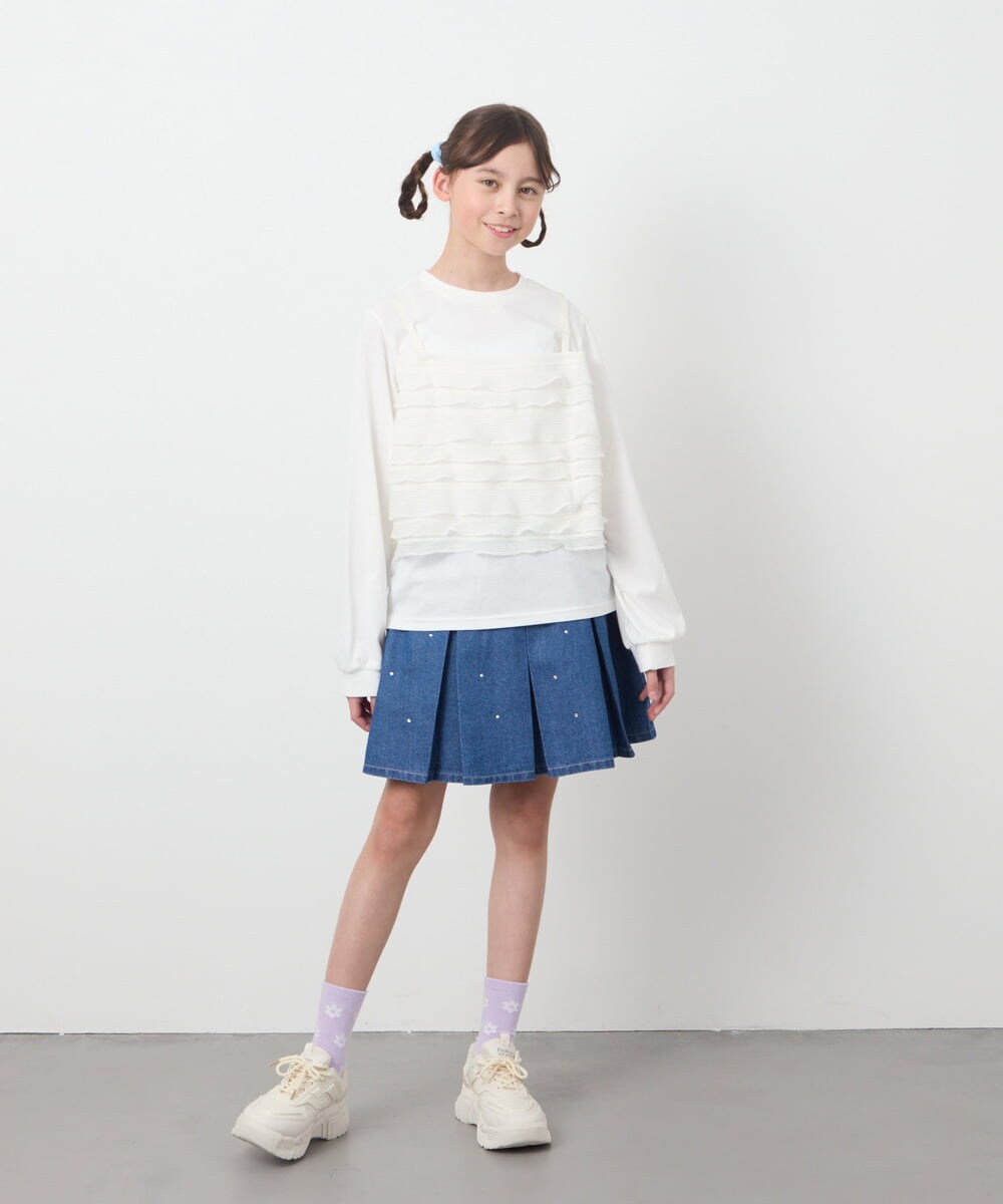 KJKEC31044 a.v.v KIDS(アー・ヴェ・ヴェ) [160]フリルキャミドッキングトップス アイボリー